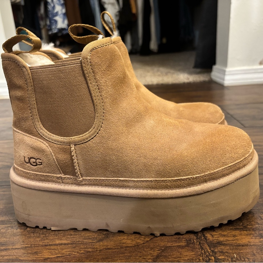 UGG Chestnut Suede Platform Ankle Boots